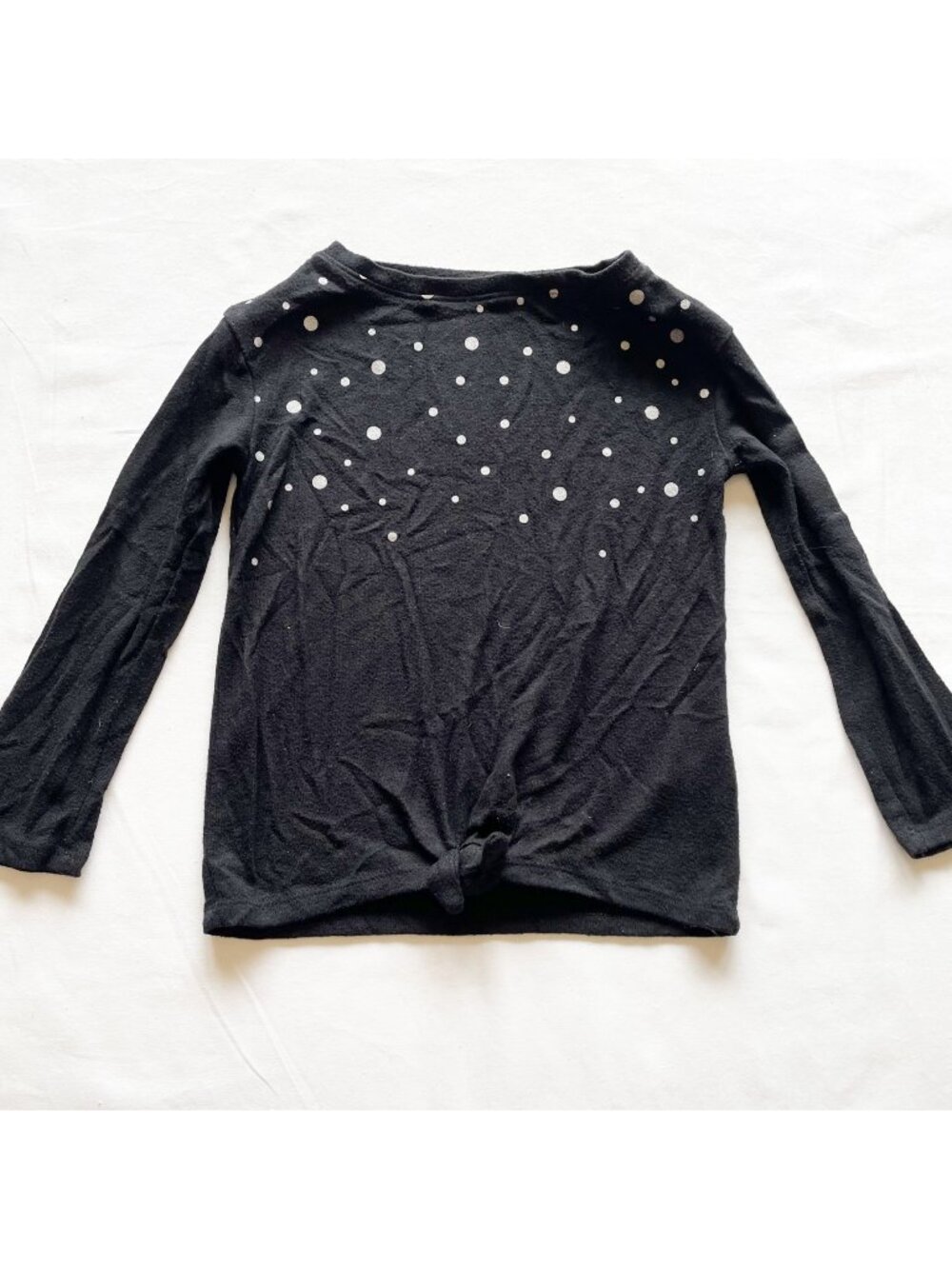 Cat & Jack XS Black Long Sleeve Polka Dot Knot Hem Girls Top